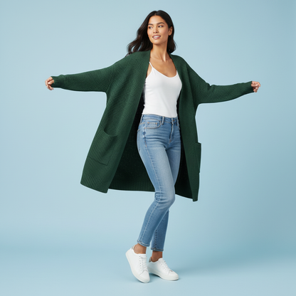 Cardigan Elegante Lungo Donna in Lana | Moda Femminile