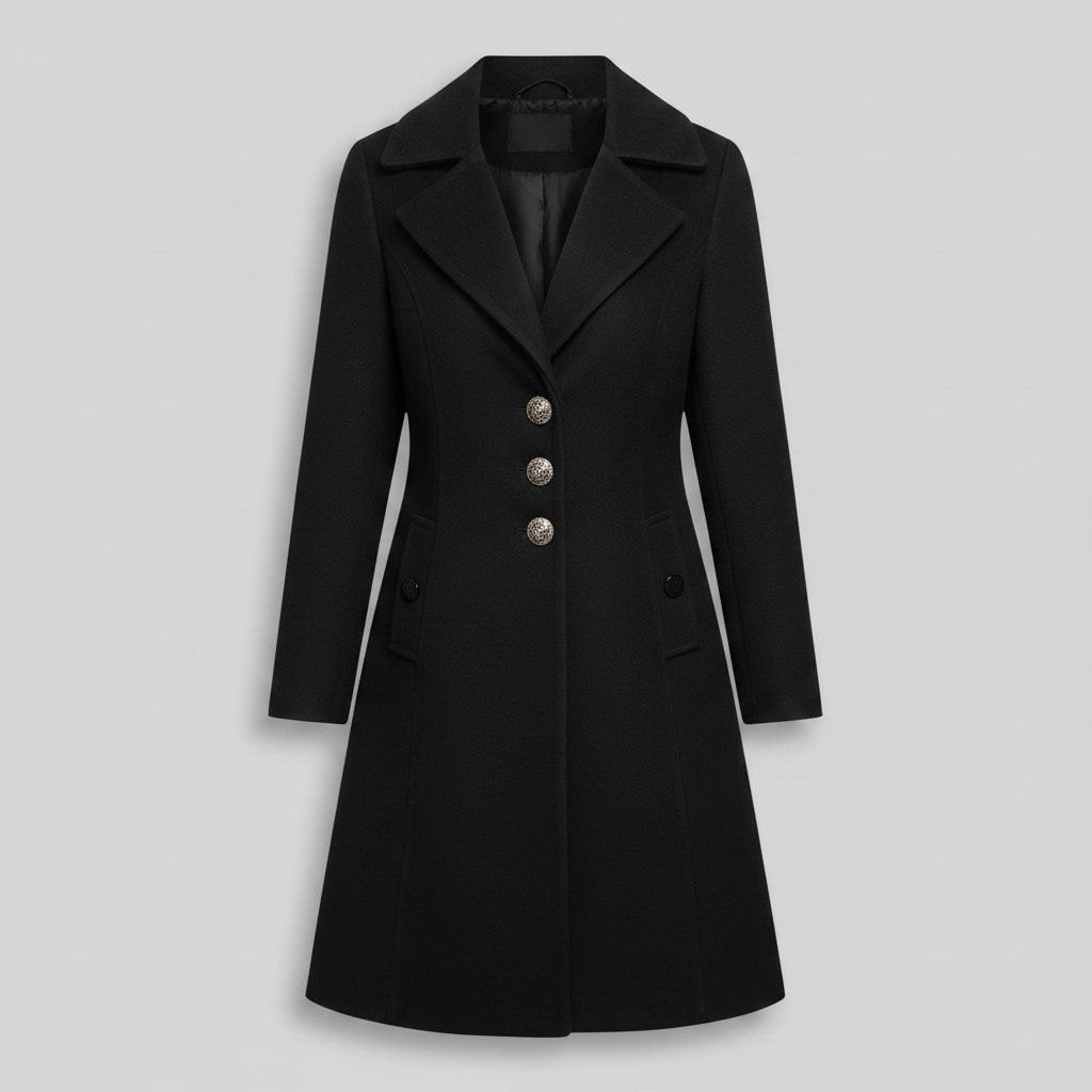 Cappotto Lungo Nero Donna Elegante | Cappotto in Misto Lana