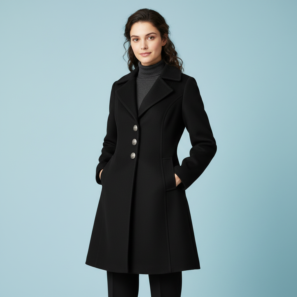 Cappotto Lungo Nero Donna Elegante | Cappotto in Misto Lana