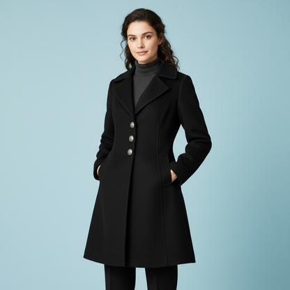 Cappotto Lungo Nero Donna Elegante | Cappotto in Misto Lana