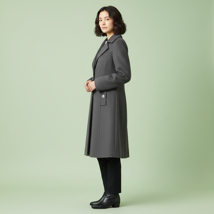 Cappotto Lungo Nero Donna Elegante | Cappotto in Misto Lana