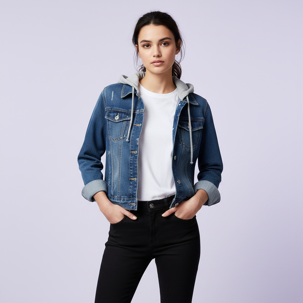 Giubbotto Denim Donna con Cappuccio Removibile | Giacca Donna