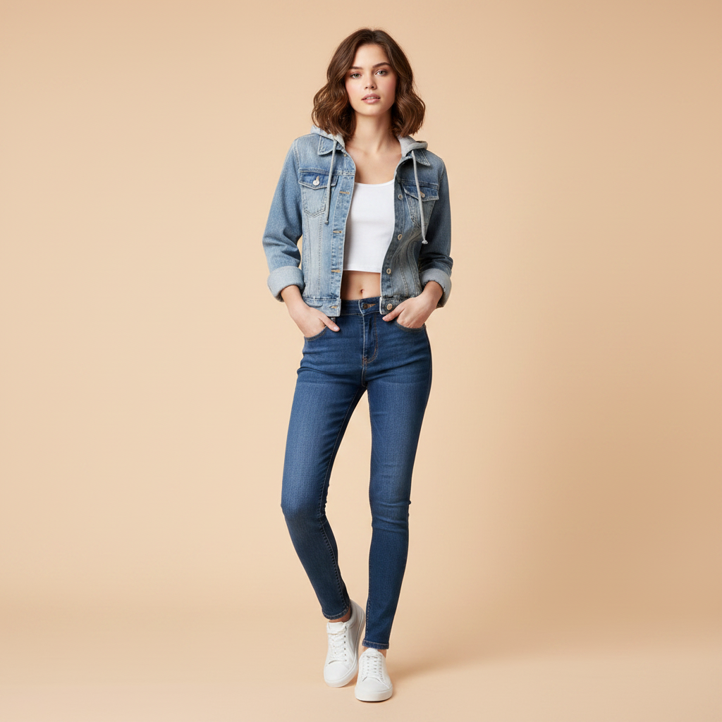 Giubbotto Denim Donna con Cappuccio Removibile | Giacca Donna