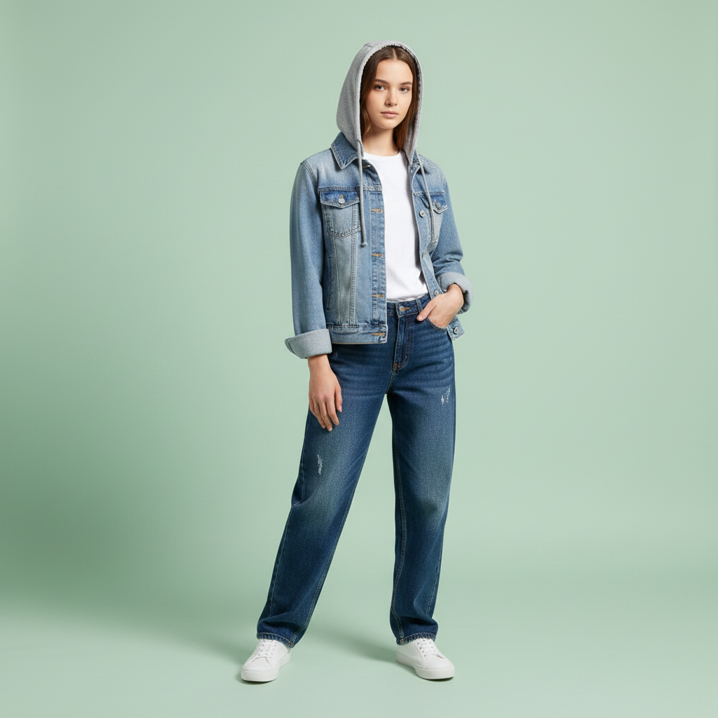 Giubbotto Denim Donna con Cappuccio Removibile | Giacca Donna