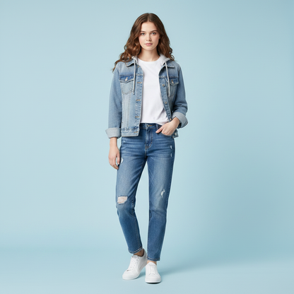 Giubbotto Denim Donna con Cappuccio Removibile | Giacca Donna